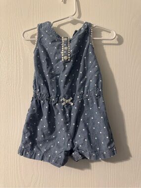 Girls Blue Polka Dot Denim Romper - Carters